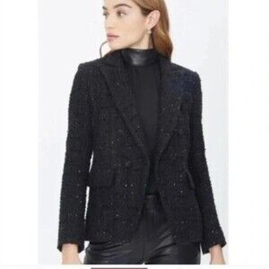 Generation Love Alexa Double Breasted Black Tweed Blazer Small NWT Quiet Luxury